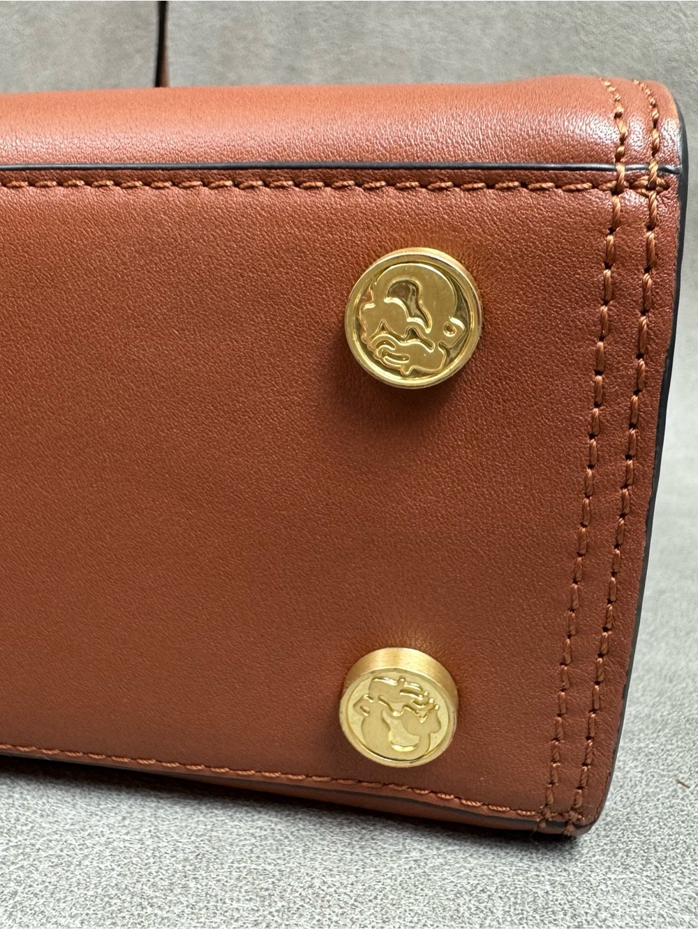 Spartina 449 Brown Leather Top-Handle Satchel with Gold Hardware - Picture 6 of 13